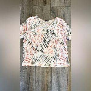 Shein color splash look knit top with criss cross detail at top.